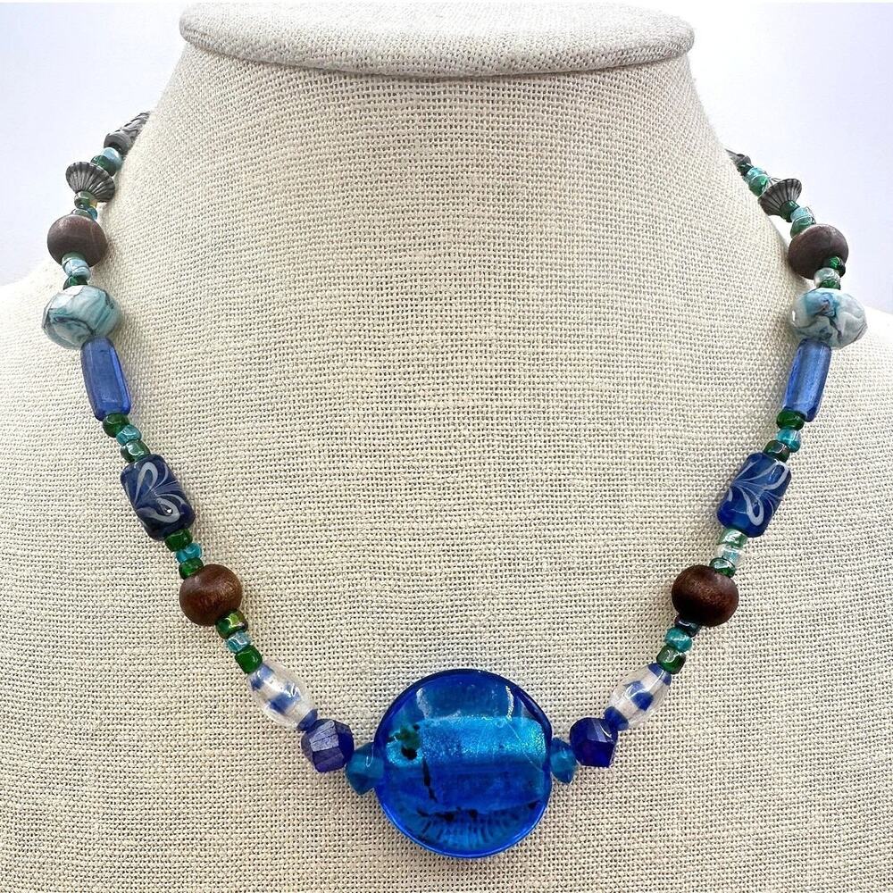 Vintage 90s Chunky Glass Beaded Necklace Boho Statement Women's Classic Jewelry